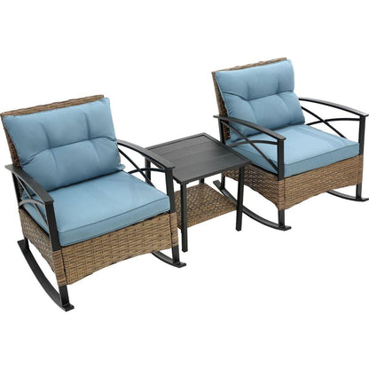 3pcs rocking rattan set wholesale leisure chair outdoor rattan rocking chair set grey