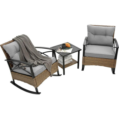 3pcs rocking rattan set wholesale leisure chair outdoor rattan rocking chair set grey