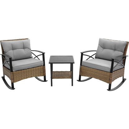 3pcs rocking rattan set wholesale leisure chair outdoor rattan rocking chair set grey