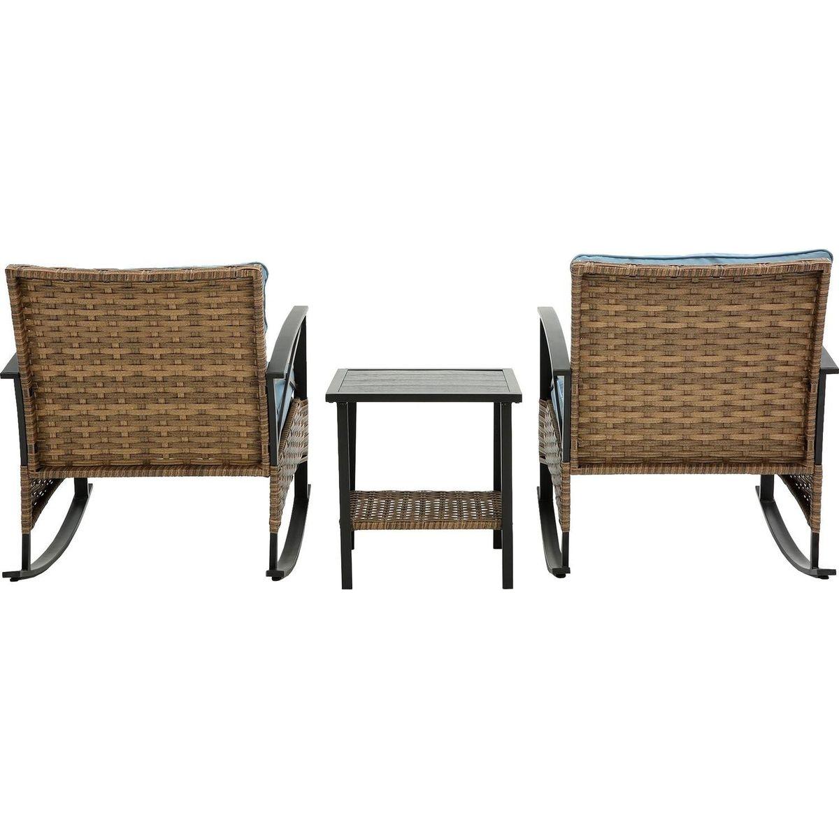 3pcs rocking rattan set wholesale leisure chair outdoor rattan rocking chair set grey