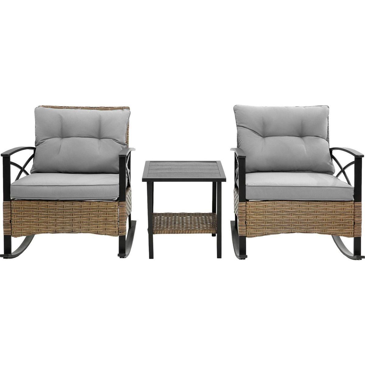 3pcs rocking rattan set wholesale leisure chair outdoor rattan rocking chair set grey