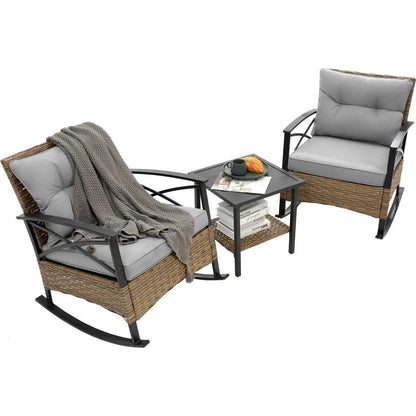 3pcs rocking rattan set wholesale leisure chair outdoor rattan rocking chair set grey