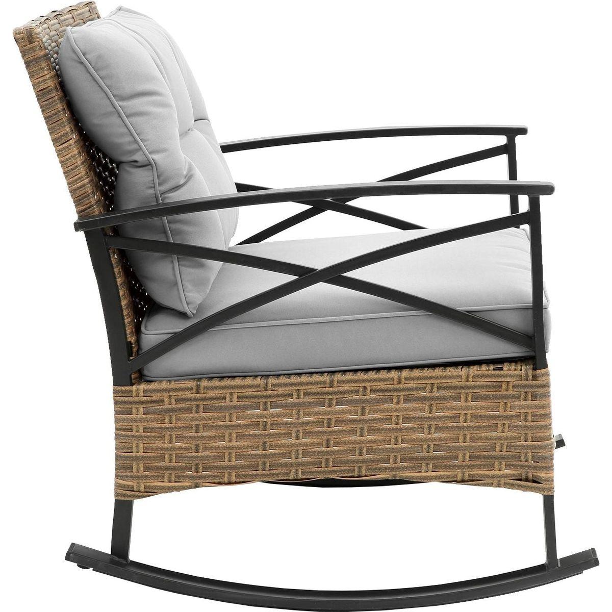 3pcs rocking rattan set wholesale leisure chair outdoor rattan rocking chair set grey