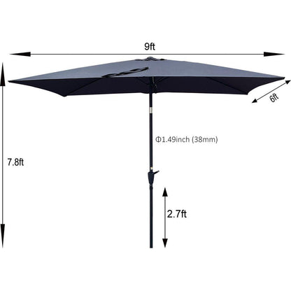 6 x 9ft Patio Umbrella Outdoor Waterproof Umbrella with Crank and Push Button Tilt without flap for Garden Backyard Pool Swimming Pool Market