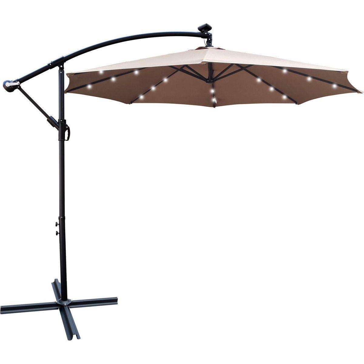 10 ft Outdoor Patio Umbrella Solar Powered LED Lighted Sun Shade Market Waterproof 8 Ribs Umbrella with Crank and Cross Base for Garden Deck Backyard Pool Shade Outside Deck Swimming Pool