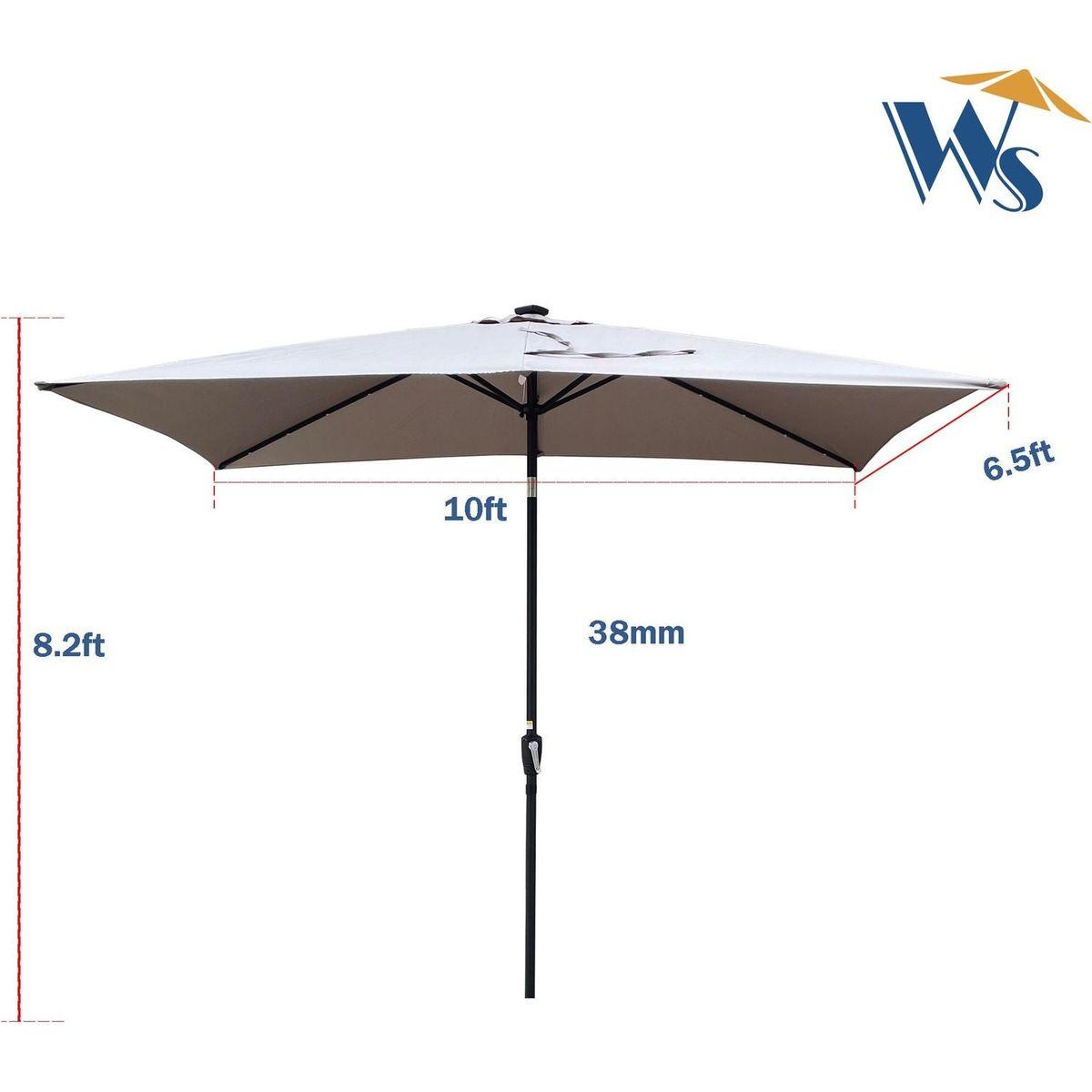 10 x 6.5t Rectangular Patio Solar LED Lighted Outdoor Umbrellas with Crank and Push Button Tilt for Garden Backyard Pool Swimming Pool