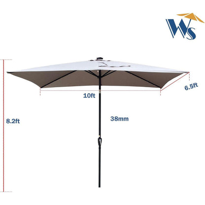 10 x 6.5t Rectangular Patio Solar LED Lighted Outdoor Umbrellas with Crank and Push Button Tilt for Garden Backyard Pool Swimming Pool
