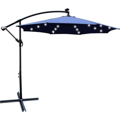 10 ft Outdoor Patio Umbrella Solar Powered LED Lighted Sun Shade Market Waterproof 8 Ribs Umbrella with Crank and Cross Base for Garden Deck Backyard Pool Shade Outside Deck Swimming Pool