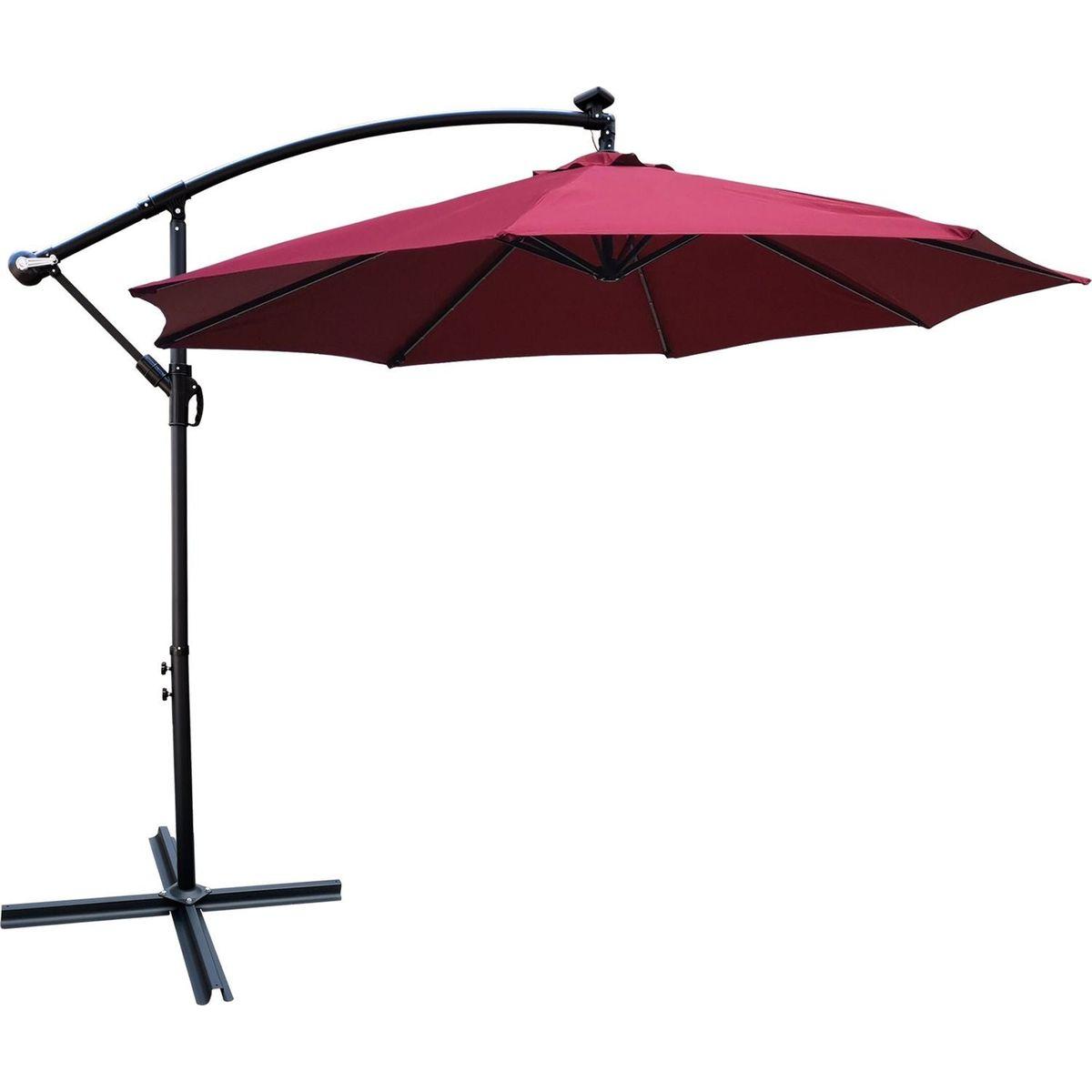 10 ft Outdoor Patio Umbrella Solar Powered LED Lighted Sun Shade Market Waterproof 8 Ribs Umbrella with Crank and Cross Base for Garden Deck Backyard Pool Shade Outside Deck Swimming Pool