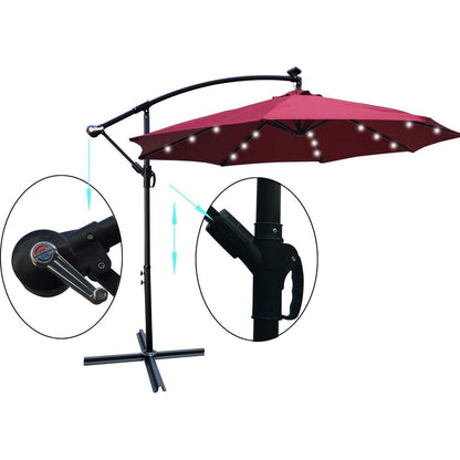 10 ft Outdoor Patio Umbrella Solar Powered LED Lighted Sun Shade Market Waterproof 8 Ribs Umbrella with Crank and Cross Base for Garden Deck Backyard Pool Shade Outside Deck Swimming Pool