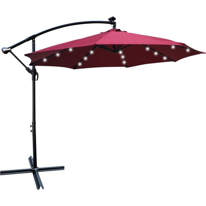 10 ft Outdoor Patio Umbrella Solar Powered LED Lighted Sun Shade Market Waterproof 8 Ribs Umbrella with Crank and Cross Base for Garden Deck Backyard Pool Shade Outside Deck Swimming Pool