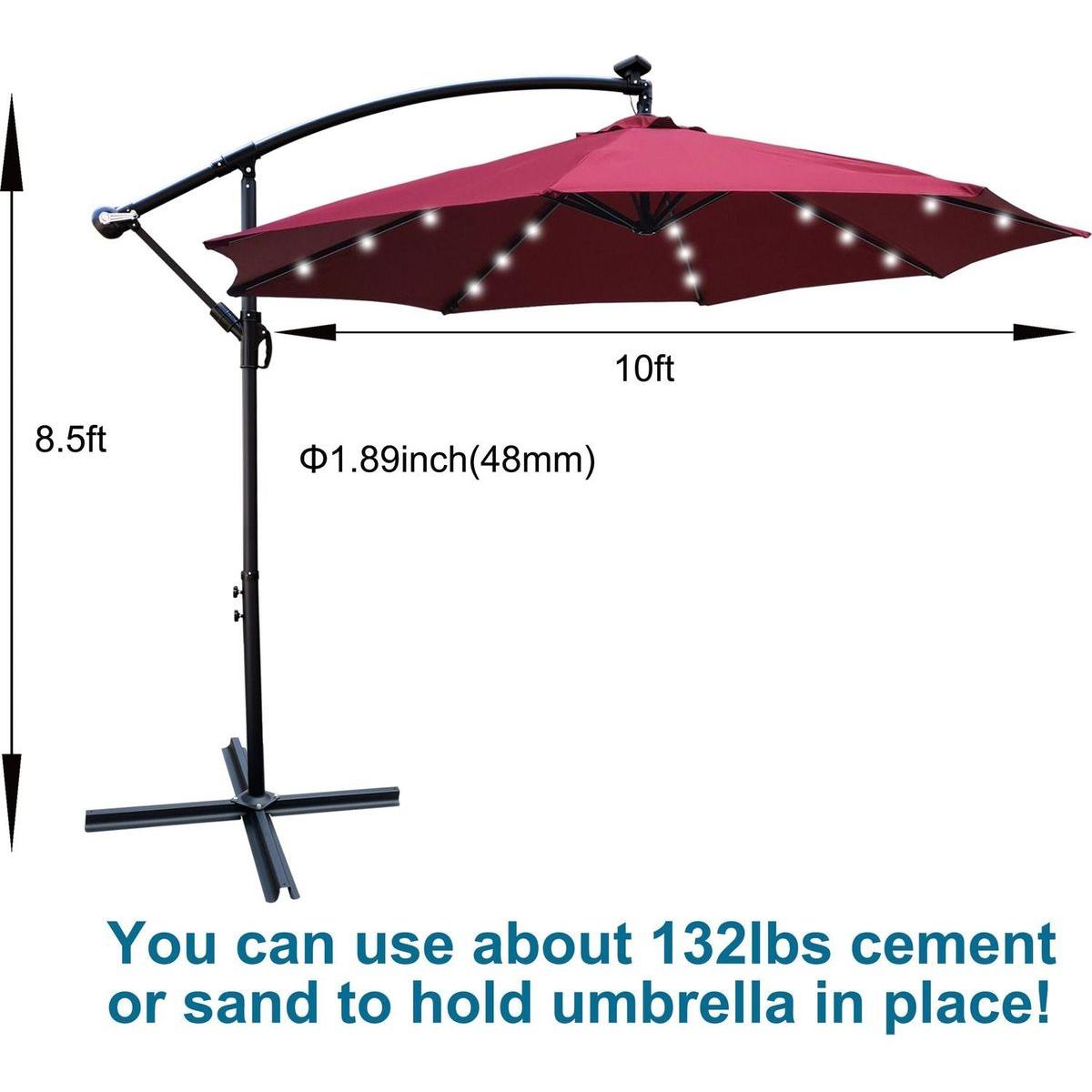 10 ft Outdoor Patio Umbrella Solar Powered LED Lighted Sun Shade Market Waterproof 8 Ribs Umbrella with Crank and Cross Base for Garden Deck Backyard Pool Shade Outside Deck Swimming Pool