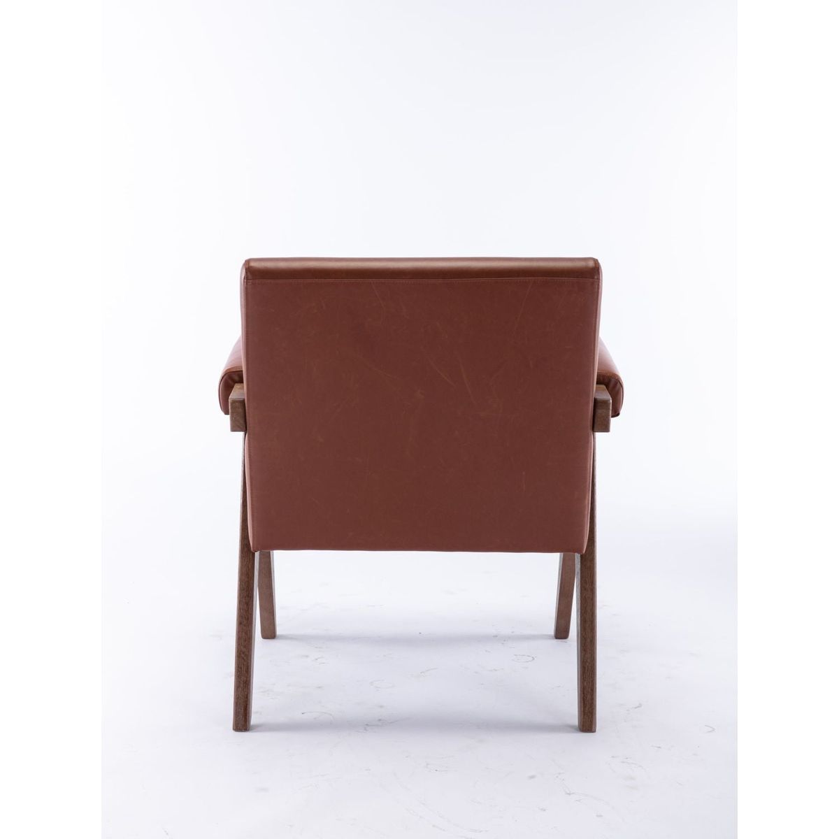 Accent chair, KD rubber wood legs with Walnut finish. PU leather cover the seat. With a cushion.Brown