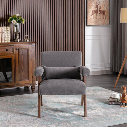 Accent chair, KD rubber wood legs with Walnut finish. Fabric cover the seat. With a cushion.Grey