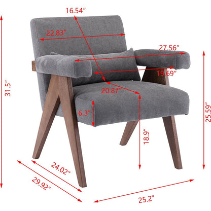 Accent chair, KD rubber wood legs with Walnut finish. Fabric cover the seat. With a cushion.Grey