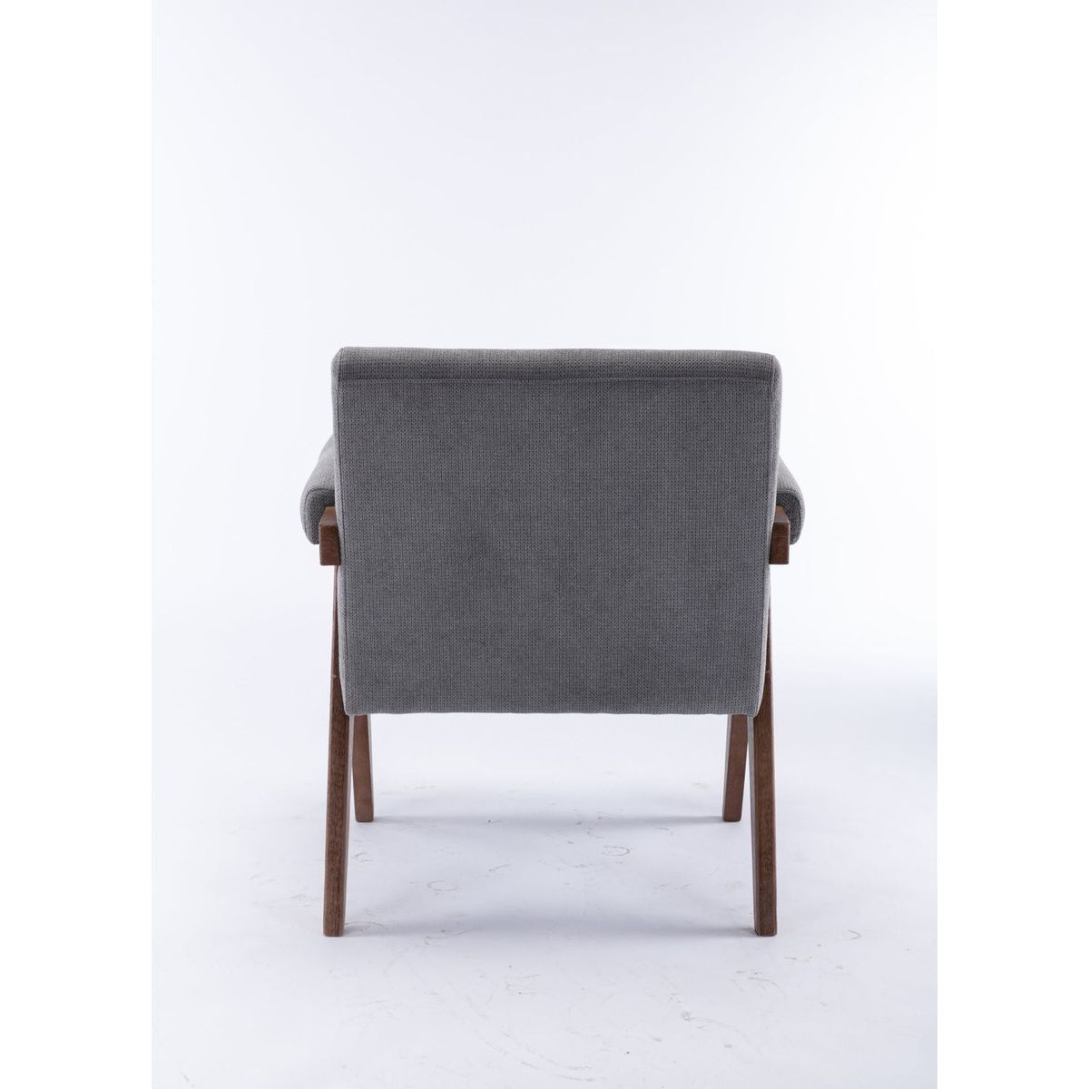 Accent chair, KD rubber wood legs with Walnut finish. Fabric cover the seat. With a cushion.Grey