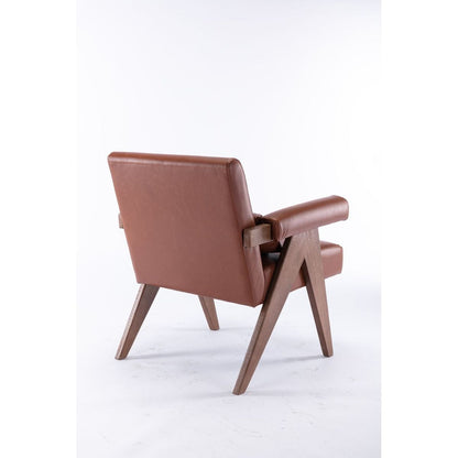 Accent chair, KD rubber wood legs with Walnut finish. PU leather cover the seat. With a cushion.Brown