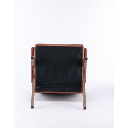 Accent chair, KD rubber wood legs with Walnut finish. PU leather cover the seat. With a cushion.Brown