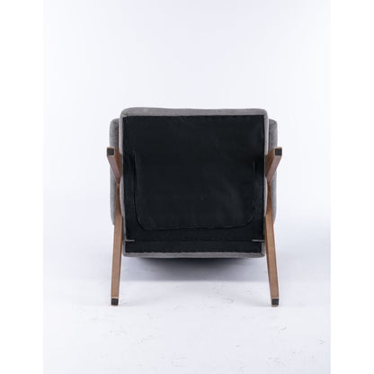 Accent chair, KD rubber wood legs with Walnut finish. Fabric cover the seat. With a cushion.Grey