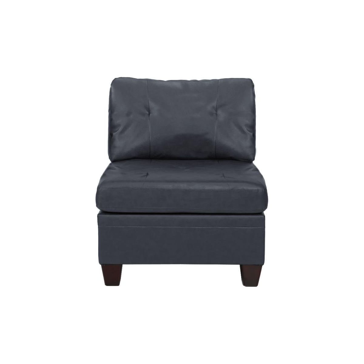 Contemporary Genuine Leather 1pc Armless Chair Black Color Tufted Seat Living Room Furniture