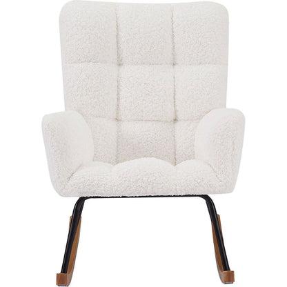 Comfy Upholstered Lounge Chair Rocking Chair with High Backrest, for Nursing Baby, Reading, Napping OFF WHITE