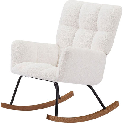 Comfy Upholstered Lounge Chair Rocking Chair with High Backrest, for Nursing Baby, Reading, Napping OFF WHITE