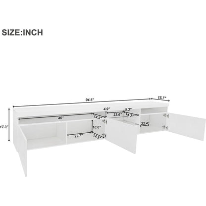 Unique Design TV Stand with 2 Glass Shelves, Ample Storage Space Media Console for TVs Up to 100", Versatile TV Cabinet with LED Color Changing Lights for Living Room, White