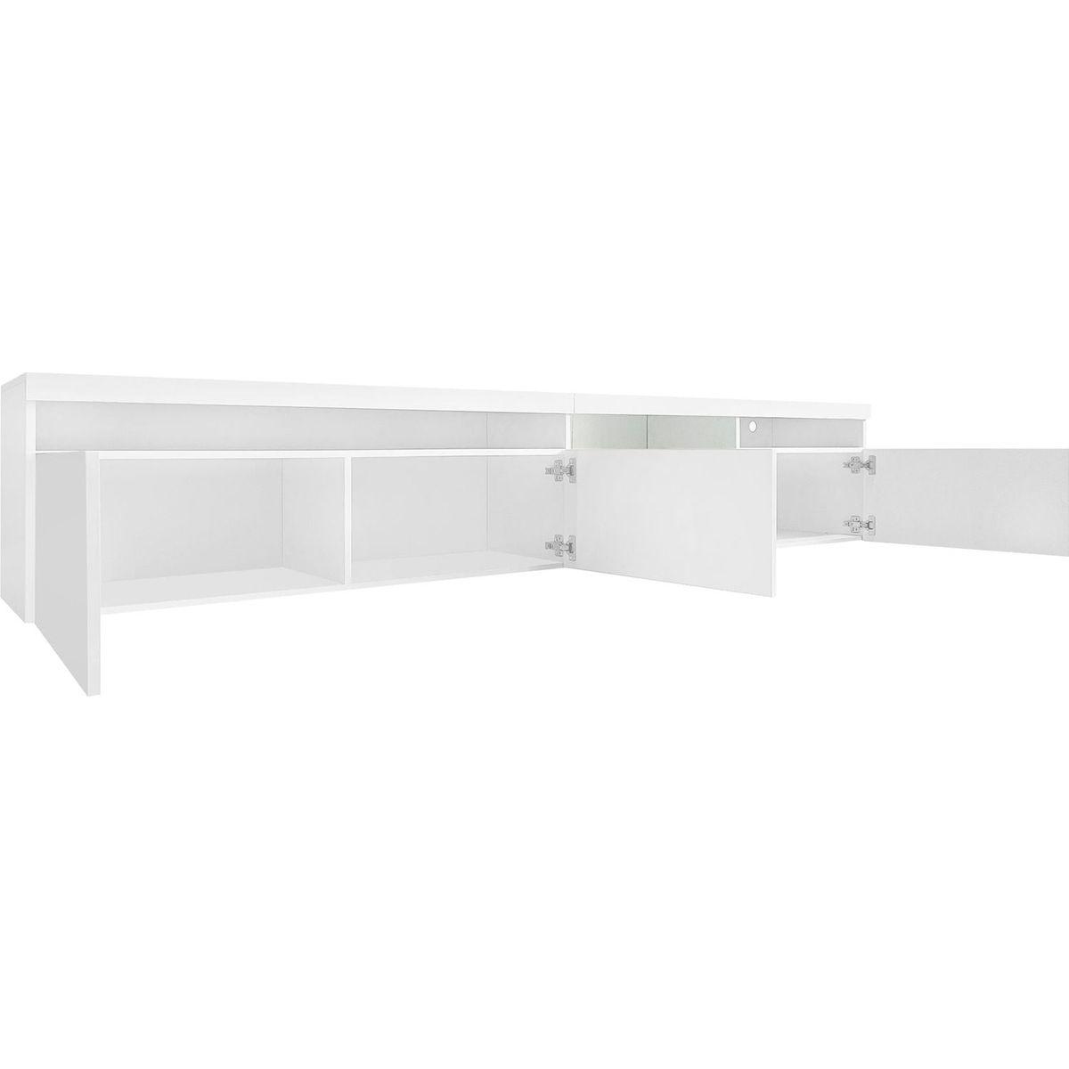 Unique Design TV Stand with 2 Glass Shelves, Ample Storage Space Media Console for TVs Up to 100", Versatile TV Cabinet with LED Color Changing Lights for Living Room, White