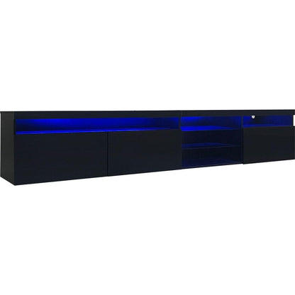 Unique Design TV Stand with 2 Glass Shelves, Ample Storage Space Media Console for TVs Up to 100", Versatile TV Cabinet with LED Color Changing Lights for Living Room, Black