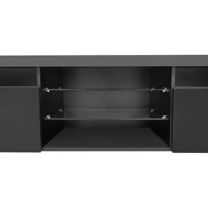 Unique Design TV Stand with 2 Glass Shelves, Ample Storage Space Media Console for TVs Up to 100", Versatile TV Cabinet with LED Color Changing Lights for Living Room, Black