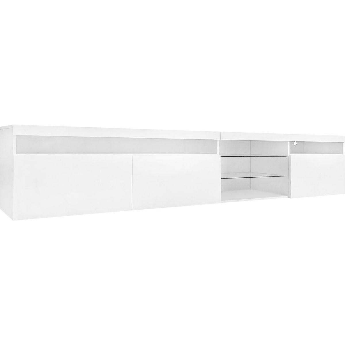 Unique Design TV Stand with 2 Glass Shelves, Ample Storage Space Media Console for TVs Up to 100", Versatile TV Cabinet with LED Color Changing Lights for Living Room, White