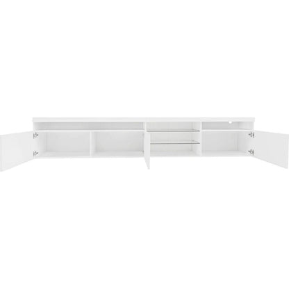 Unique Design TV Stand with 2 Glass Shelves, Ample Storage Space Media Console for TVs Up to 100", Versatile TV Cabinet with LED Color Changing Lights for Living Room, White