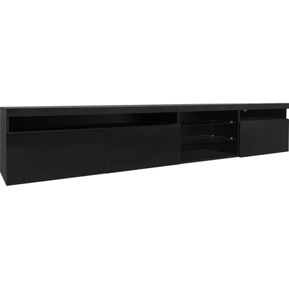 Unique Design TV Stand with 2 Glass Shelves, Ample Storage Space Media Console for TVs Up to 100", Versatile TV Cabinet with LED Color Changing Lights for Living Room, Black