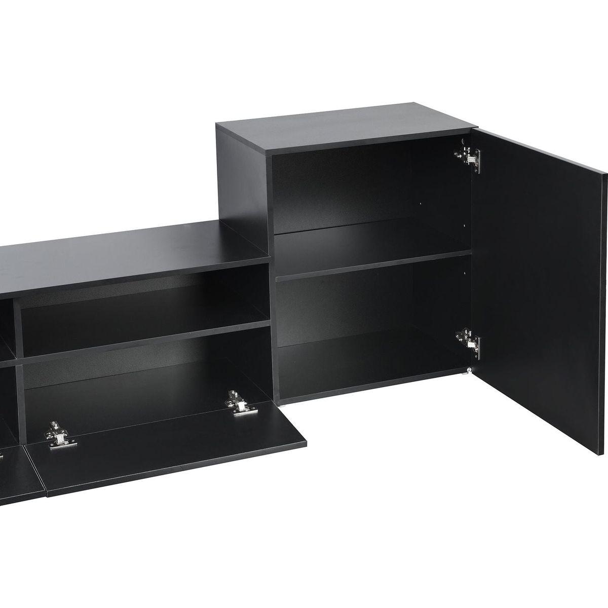 High Gloss TV Stand with Ample Storage Space, Media Console for TVs Up to 75", Versatile Entertainment Center with Wall Mounted Floating Storage Cabinets for Living Room, Black