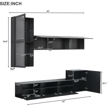 High Gloss TV Stand with Ample Storage Space, Media Console for TVs Up to 75", Versatile Entertainment Center with Wall Mounted Floating Storage Cabinets for Living Room, Black