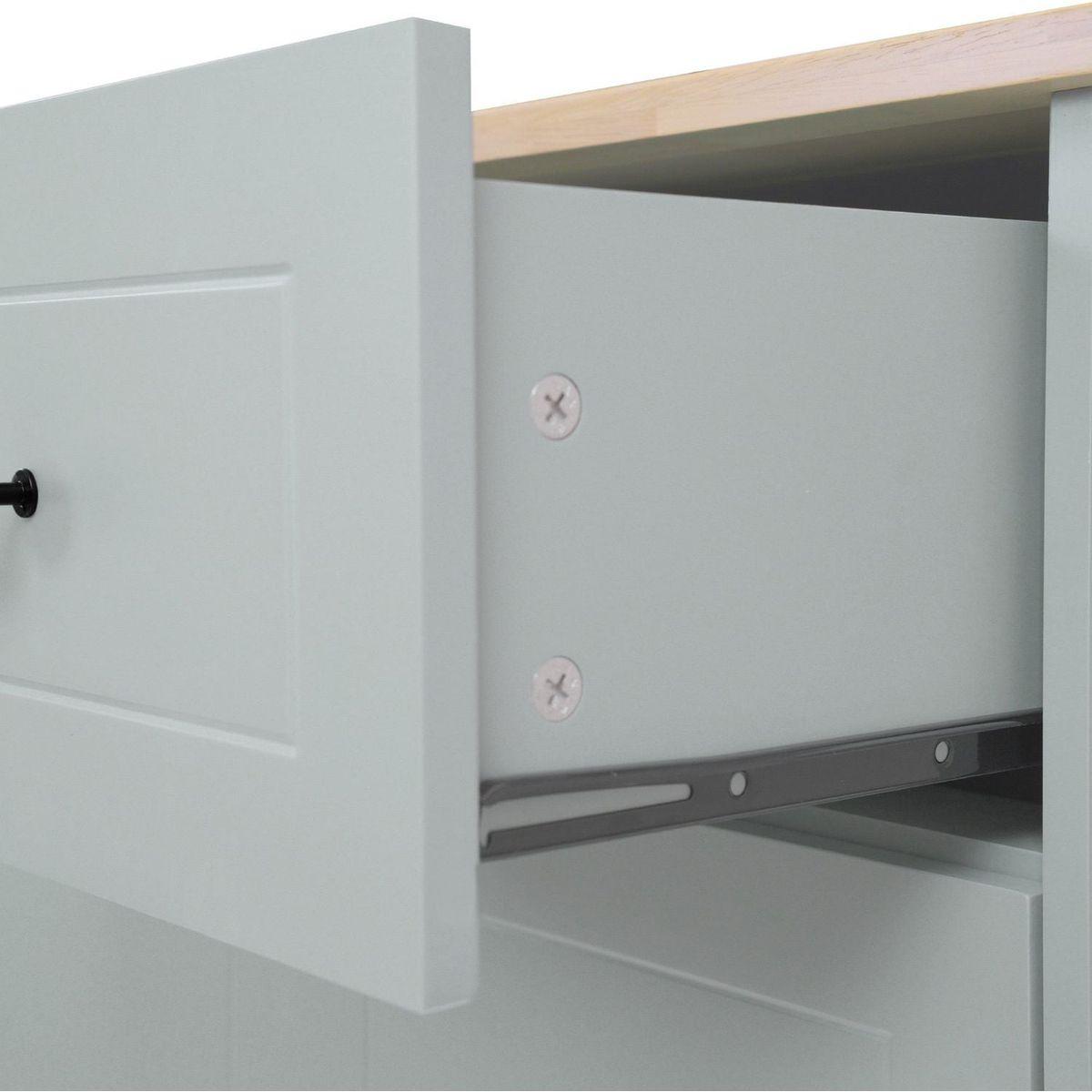 Kitchen Island with Drop Leaf, 53.9" Width Rolling Kitchen Cart on Wheels with Internal Storage Rack and 3 Tier Pull Out Cabinet Organizer, Kitchen Storage Cart with Spice Rack, Towel Rack (Grey Blue)