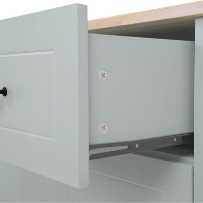 Kitchen Island with Drop Leaf, 53.9" Width Rolling Kitchen Cart on Wheels with Internal Storage Rack and 3 Tier Pull Out Cabinet Organizer, Kitchen Storage Cart with Spice Rack, Towel Rack (Grey Blue)