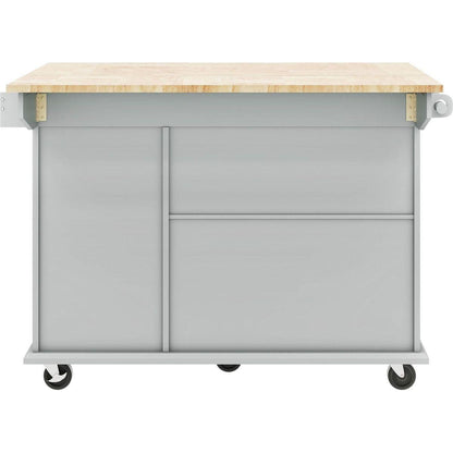 Kitchen Island with Drop Leaf, 53.9" Width Rolling Kitchen Cart on Wheels with Internal Storage Rack and 3 Tier Pull Out Cabinet Organizer, Kitchen Storage Cart with Spice Rack, Towel Rack (Grey Blue)