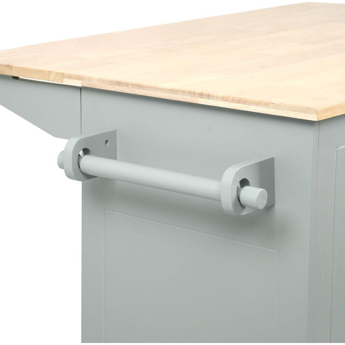 Kitchen Island with Drop Leaf, 53.9" Width Rolling Kitchen Cart on Wheels with Internal Storage Rack and 3 Tier Pull Out Cabinet Organizer, Kitchen Storage Cart with Spice Rack, Towel Rack (Grey Blue)