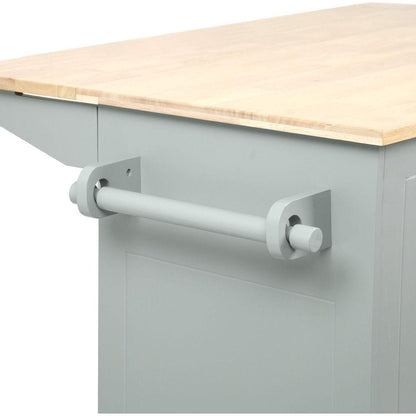 Kitchen Island with Drop Leaf, 53.9" Width Rolling Kitchen Cart on Wheels with Internal Storage Rack and 3 Tier Pull Out Cabinet Organizer, Kitchen Storage Cart with Spice Rack, Towel Rack (Grey Blue)