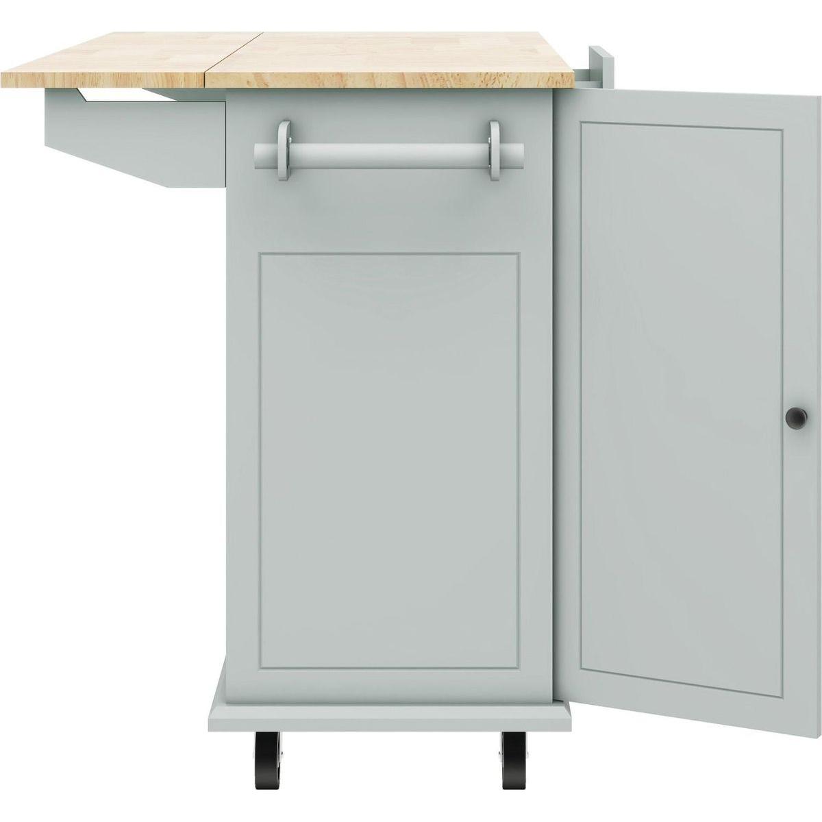 Kitchen Island with Drop Leaf, 53.9" Width Rolling Kitchen Cart on Wheels with Internal Storage Rack and 3 Tier Pull Out Cabinet Organizer, Kitchen Storage Cart with Spice Rack, Towel Rack (Grey Blue)