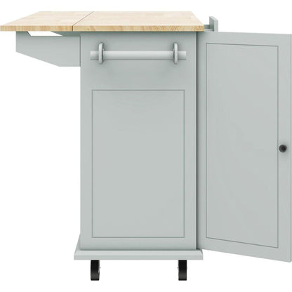 Kitchen Island with Drop Leaf, 53.9" Width Rolling Kitchen Cart on Wheels with Internal Storage Rack and 3 Tier Pull Out Cabinet Organizer, Kitchen Storage Cart with Spice Rack, Towel Rack (Grey Blue)