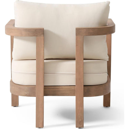 Outdoor Acacia Wood Patio Club Chair, Patio Furniture,Waterproof Thick Cushion Deep Seating for Porch, Garden, Backyard, Balcony, Weight Capacity 400lbs, Brown wash, Beige cushion