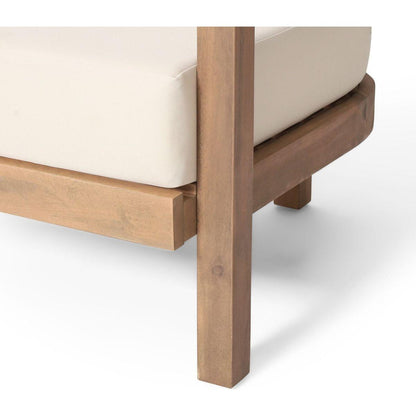 Outdoor Acacia Wood Patio Club Chair, Patio Furniture,Waterproof Thick Cushion Deep Seating for Porch, Garden, Backyard, Balcony, Weight Capacity 400lbs, Brown wash, Beige cushion