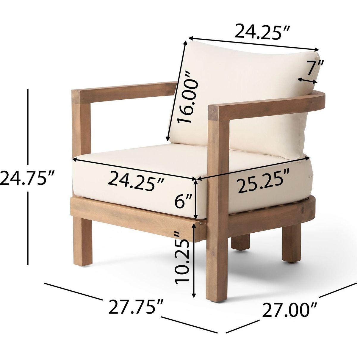 Outdoor Acacia Wood Patio Club Chair, Patio Furniture,Waterproof Thick Cushion Deep Seating for Porch, Garden, Backyard, Balcony, Weight Capacity 400lbs, Brown wash, Beige cushion