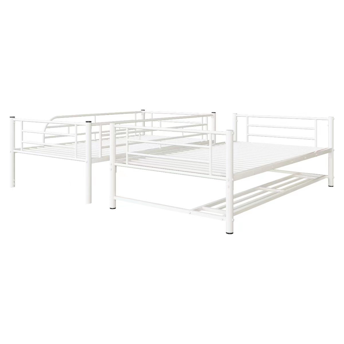 Twin Over Twin Metal Bunk Bed with Shelf and Guardrails, White