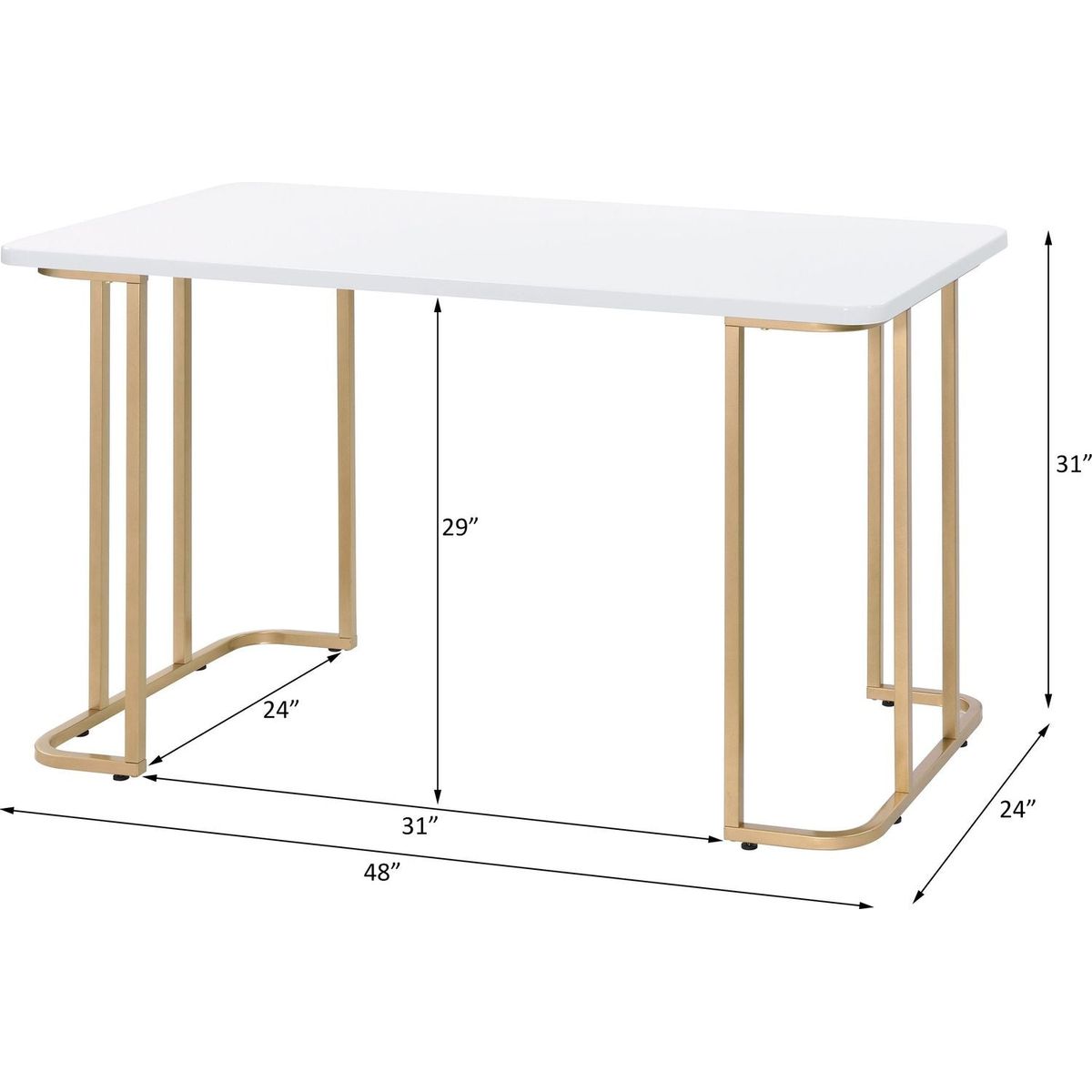 Estie Writing Desk, White & Gold Finish