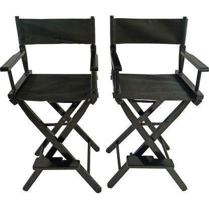 Casual Home Director's Chair, Black Frame/Black Canvas,Suitable for adults, foldable style, 2pcs/set populus