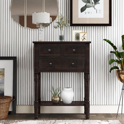Narrow Console Table, Slim Sofa Table with Three Storage Drawers and Bottom Shelf for Living Room, Easy Assembly (Espresso) - Streamdale Furniture