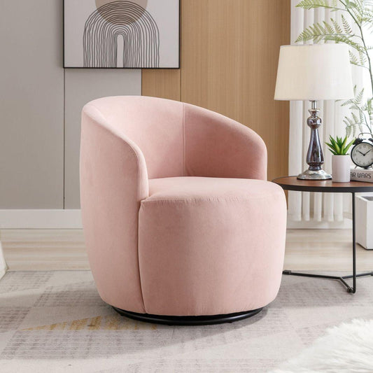 Velvet Fabric Swivel Accent Armchair Barrel Chair With Black Powder Coating Metal Ring,Pink